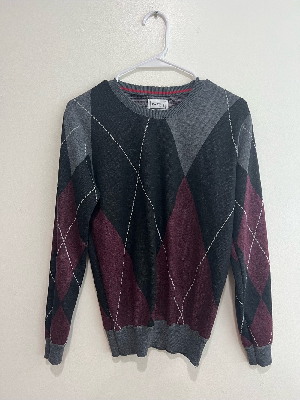 NWOT Kids FAZE1 Burgundy and Charcoal Argyle Sweater